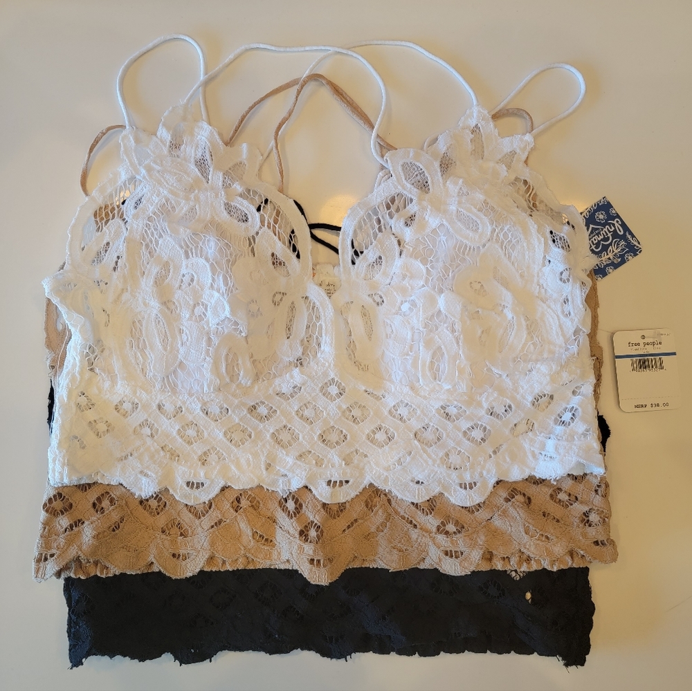 FP Movement Free People One Adella Bralette 3 Pack White Beige Black XL